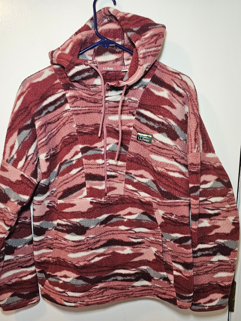 L.L. Bean Fleece‎ Hooded Quarter Zip Camo Women’s Size M